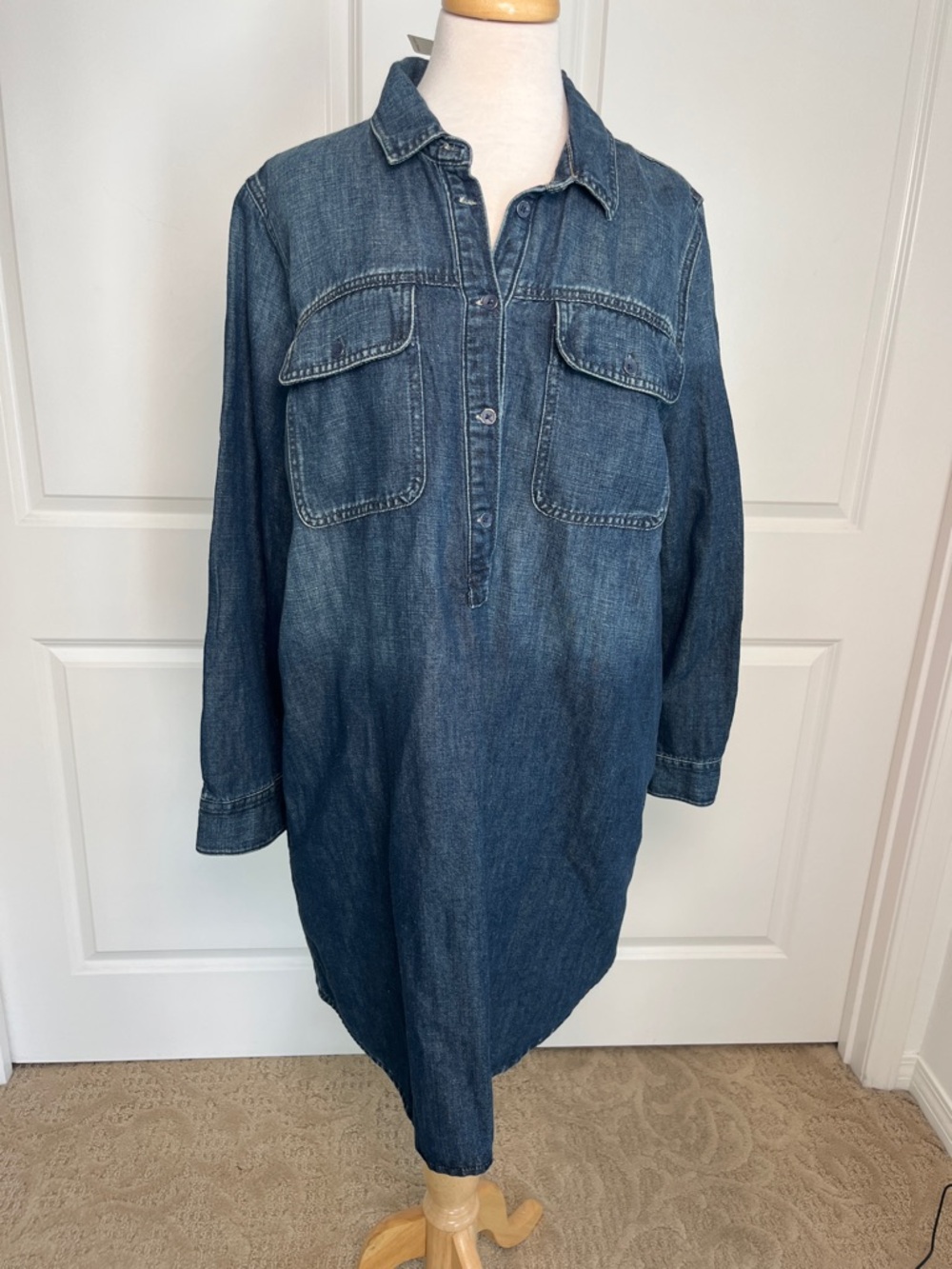 NWT Lucky Brand Blue Denim Popover Utility Dress Size Large